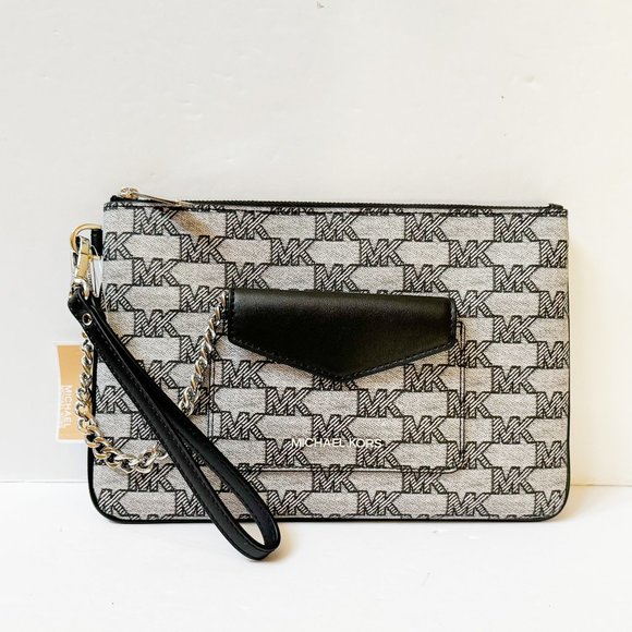 Michael Kors Jet Set Item Large 2 in 1 Card Case Wristlet Clutch MK Black Multi - Picture 1 of 13